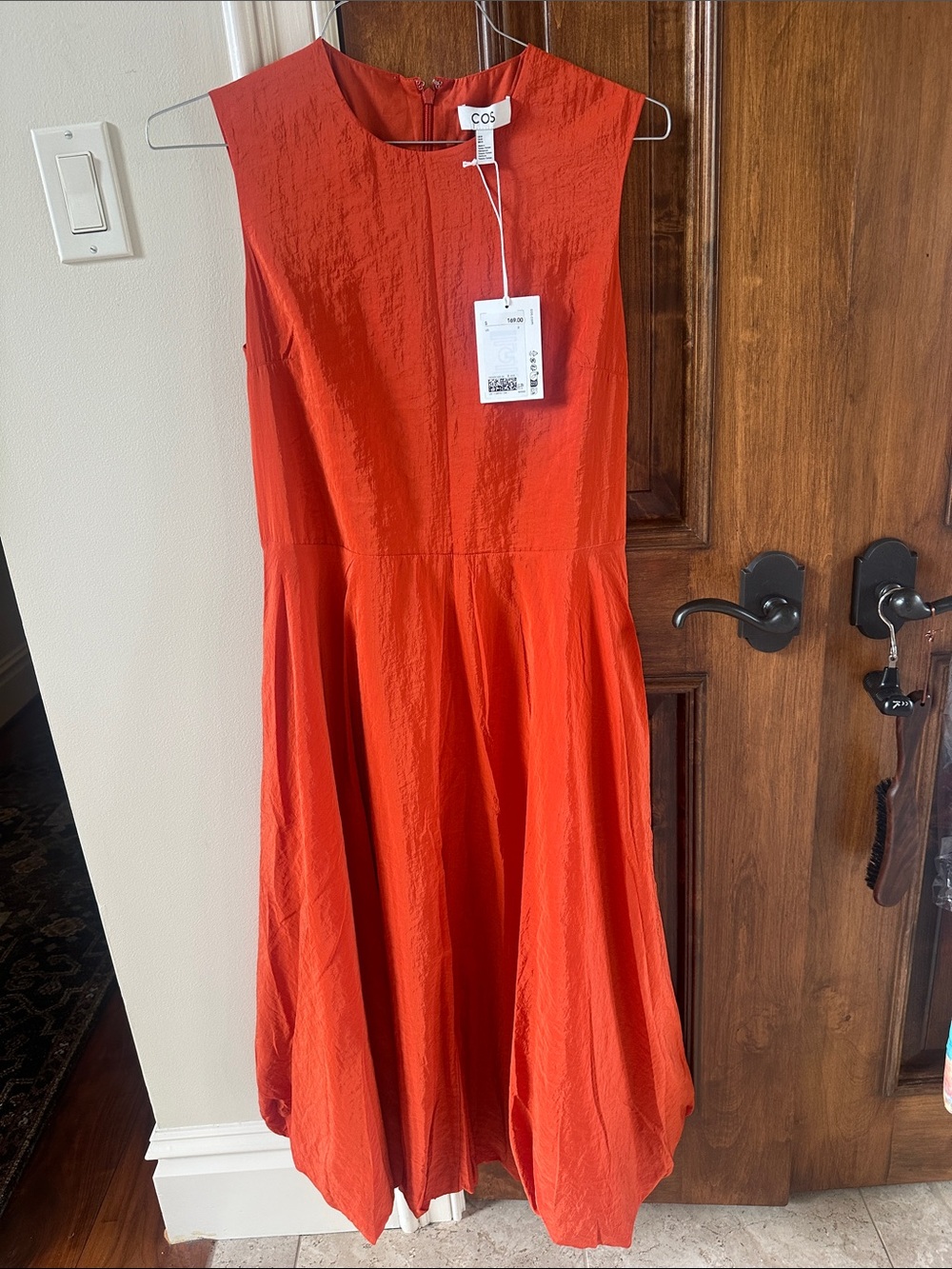COS NWT deep Orange A-Line Midi bubble hem DRESS Sz 8 ladies